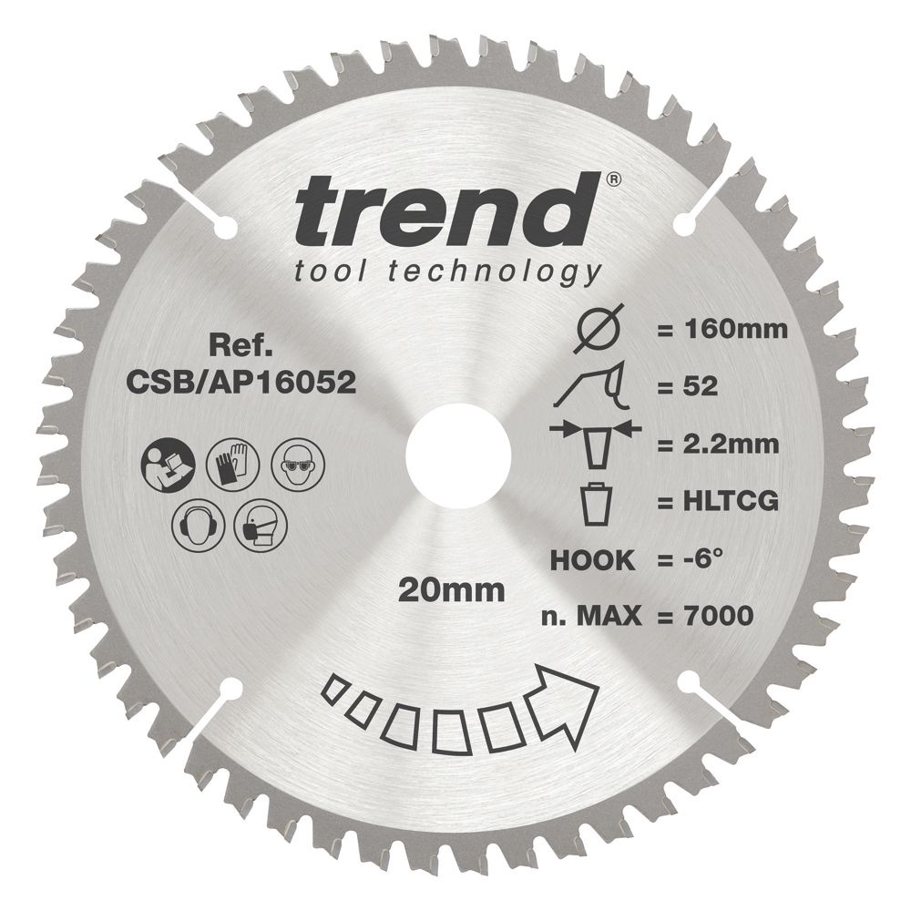 Image of Trend CraftPro CSB/AP16052 Aluminium Plunge Saw Blade 160mm x 20mm 52T 