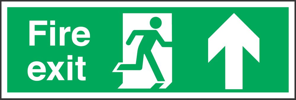 Image of Non Photoluminescent "Fire Exit" Up Arrow Signs 150mm x 450mm 50 Pack 