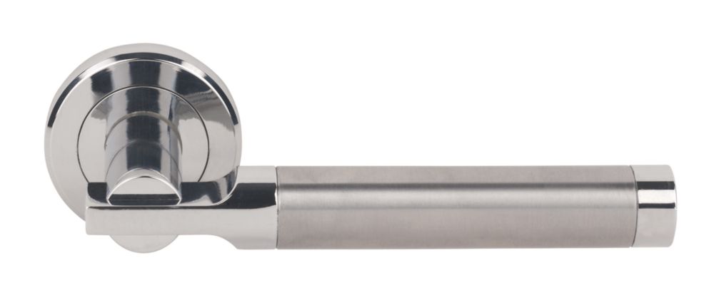 Image of Serozzetta Azul Fire Rated Lever on Rose Door Handle Pair Polished / Satin Chrome 