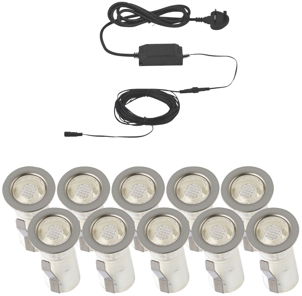 Image of LAP Apollo White 15mm Outdoor LED Deck Light Kit Polished Stainless Steel 2.6W 10 x 2.5lm 10 Pack 