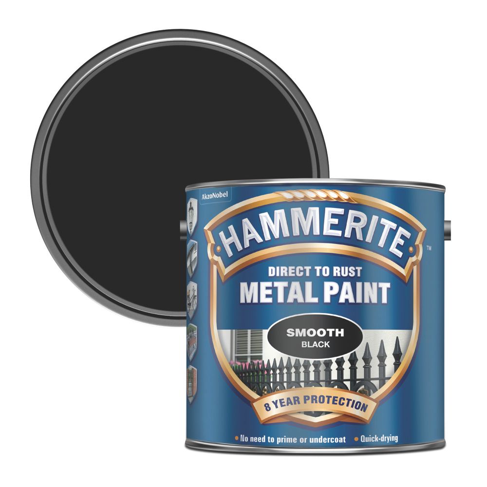 Image of Hammerite Smooth Smooth Metal Paint Black 2.5Ltr 