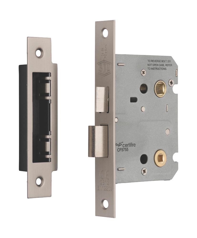 Image of Smith & Locke Fire Rated Satin Nickel Bathroom Lock 76mm Case - 57mm Backset 