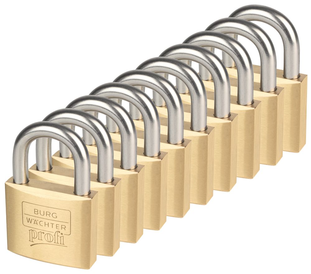 Image of Burg-Wachter Brass Keyed Alike Water-Resistant Padlocks 60mm 10 Pack 