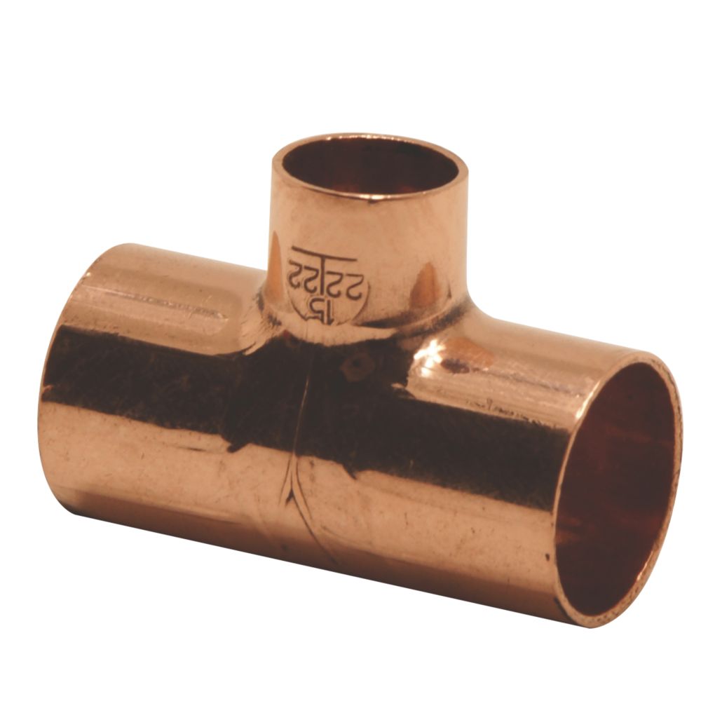 Image of Endex Copper End Feed Reducing Tees 22mm x 22mm x 15mm 2 Pack 