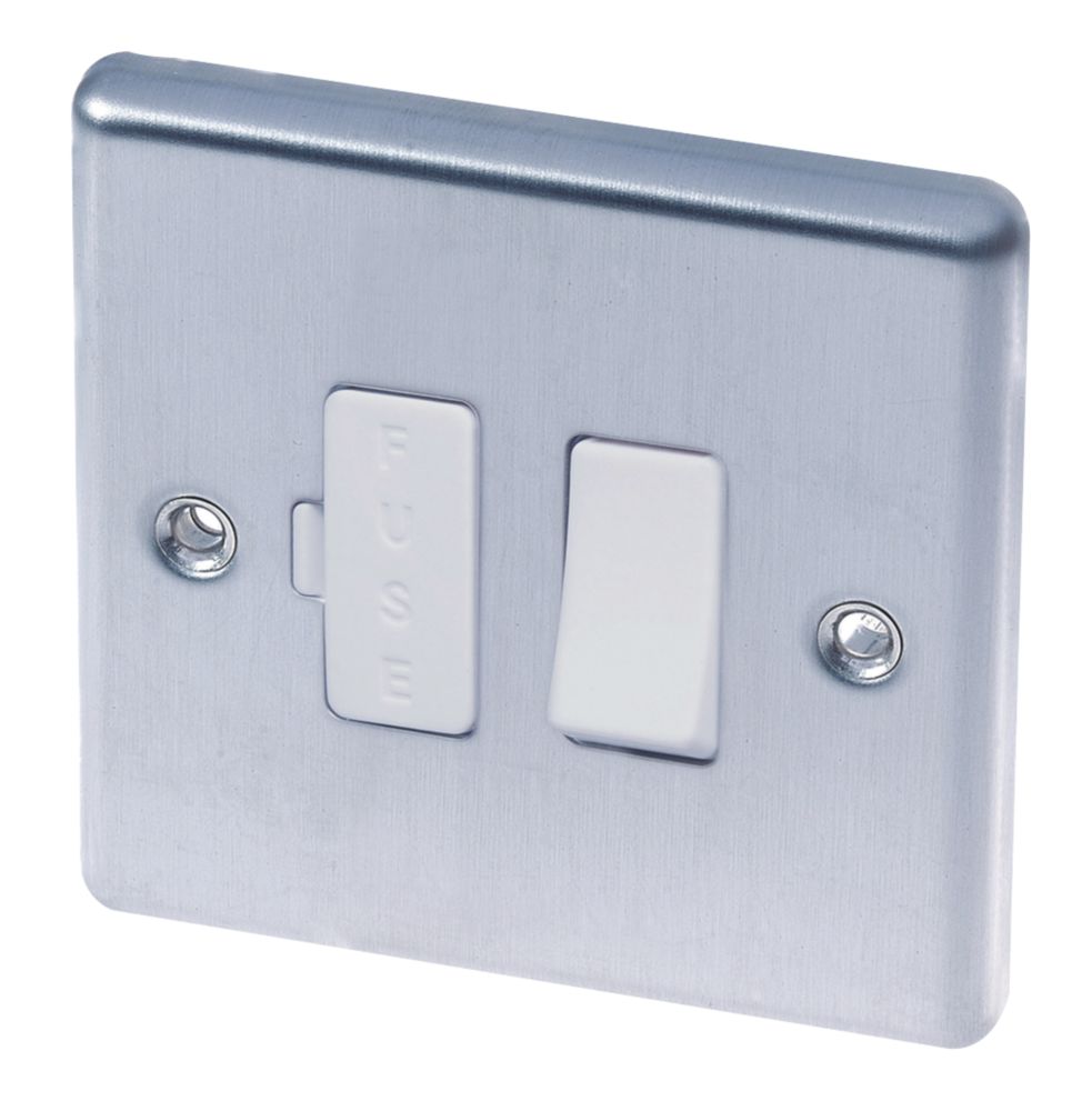 Image of LAP 13A Switched Fused Spur Brushed Stainless Steel with White Inserts 