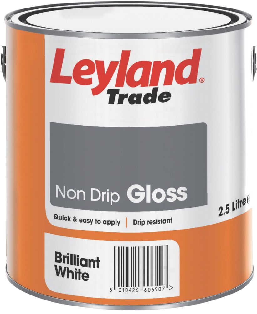 Image of Leyland Trade Gloss Brilliant White Trim Non-Drip Paint 2.5Ltr 