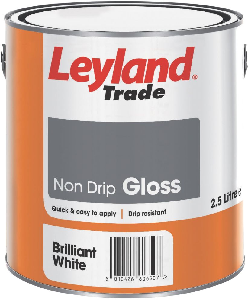 Image of Leyland Trade Gloss Brilliant White Trim Non-Drip Paint 2.5Ltr 