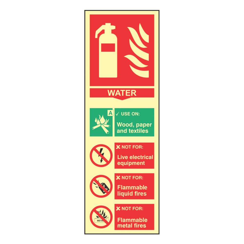 Image of Photoluminescent "Fire Extinguisher Water" Sign 100mm x 300mm 