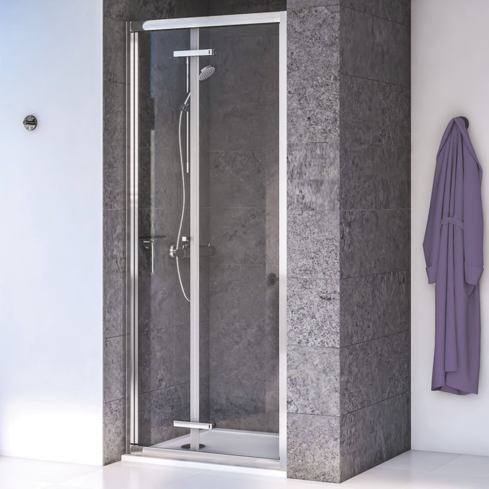 Image of Aqualux Edge 8 Semi-Frameless Square Bi-Fold Shower Door Polished Silver 900mm x 2000mm 