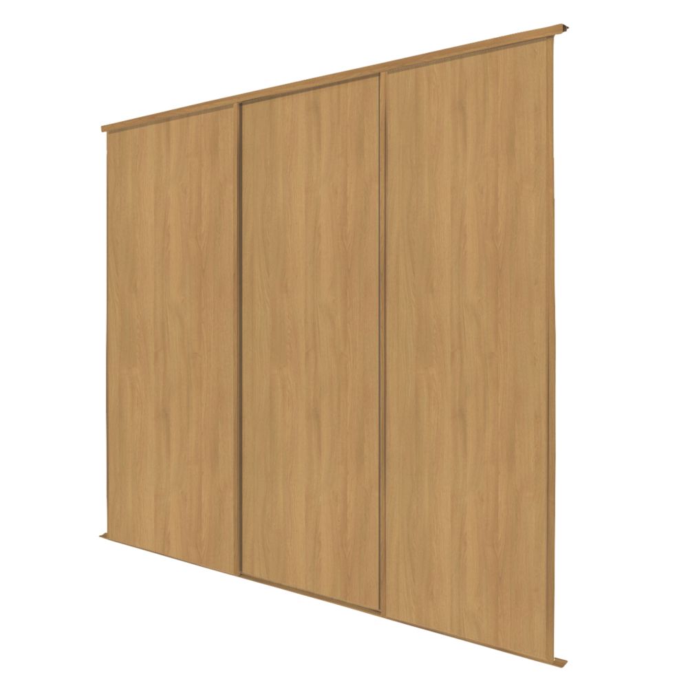 Image of Spacepro Classic 3-Door Sliding Wardrobe Door Kit Oak Frame Oak Panel 2216mm x 2260mm 