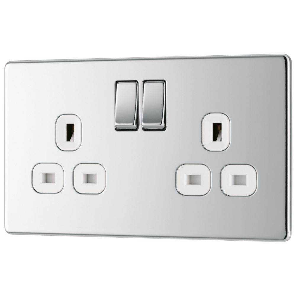 Image of LAP 13A 2-Gang DP Switched Socket Polished Chrome with White Inserts 