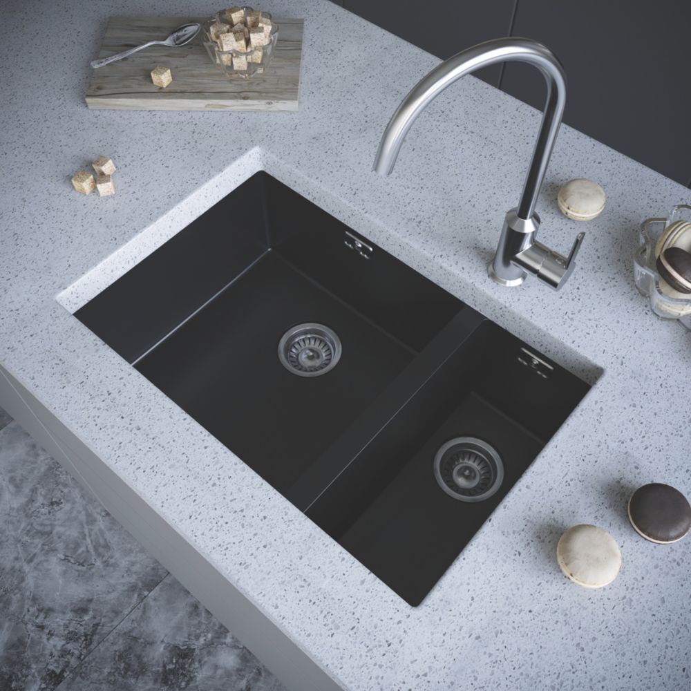 Image of ETAL Comite 1.5 Bowl Composite Kitchen Sink Matt Black Left-Hand 670mm x 440mm 