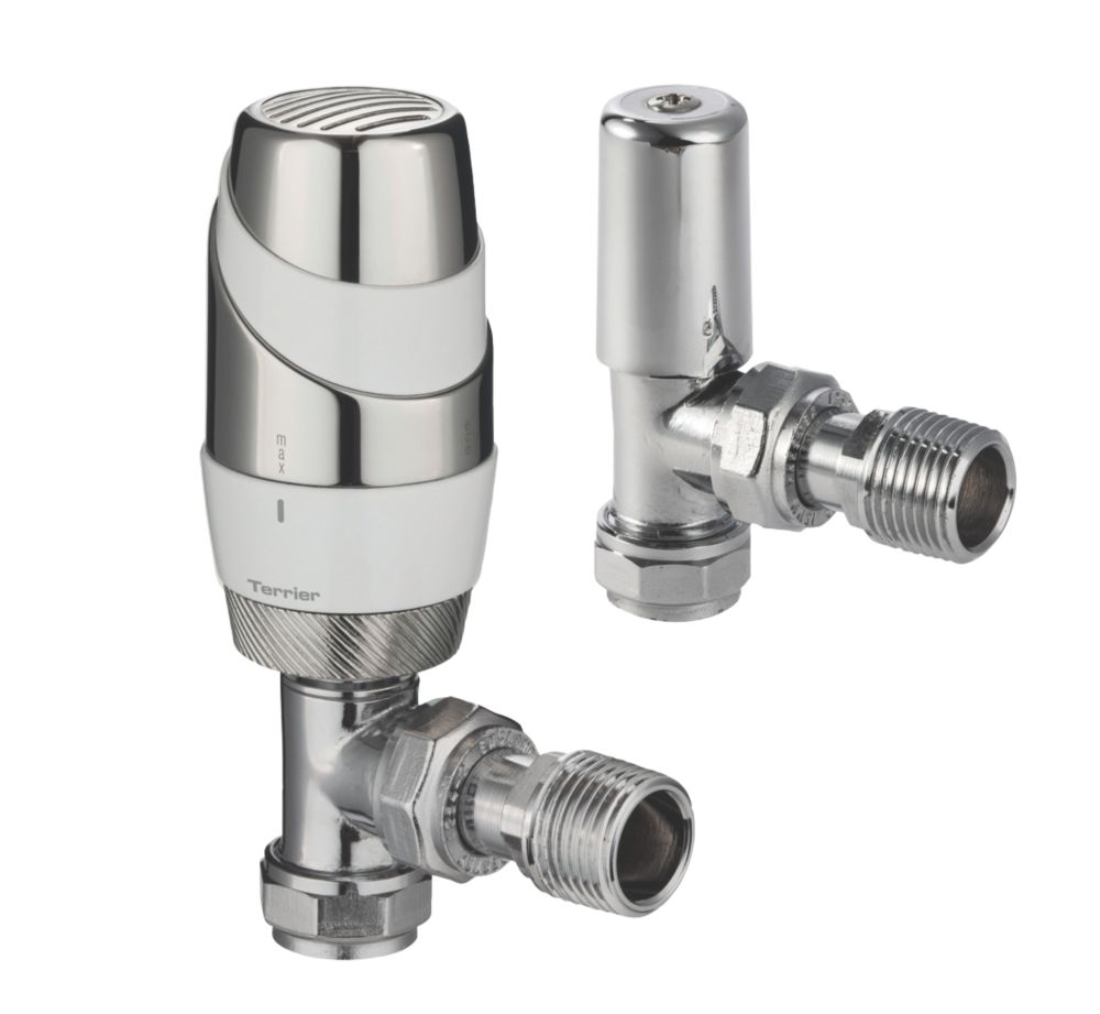 Image of Terrier Terrier Decorative Chrome Angled Thermostatic TRV & Lockshield 15mm x 1/2" 
