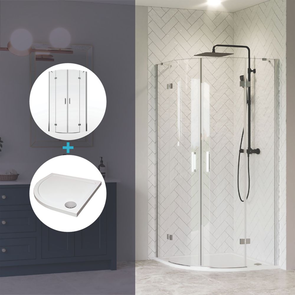 Image of Aqualux Aquarius 6 Frameless Quadrant Shower Enclosure & Tray Non-Handed Chrome 800mm x 800mm x 1900mm 