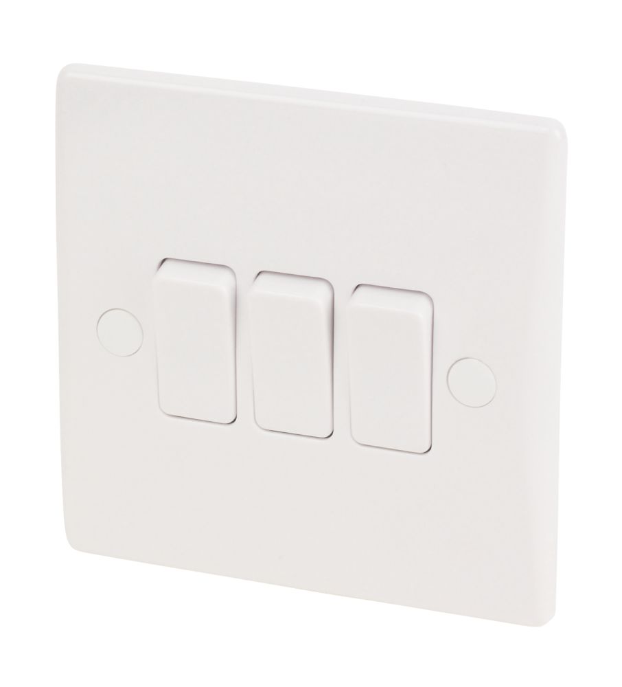 Image of Schneider Electric Ultimate Slimline 10AX 3-Gang 2-Way Light Switch White 