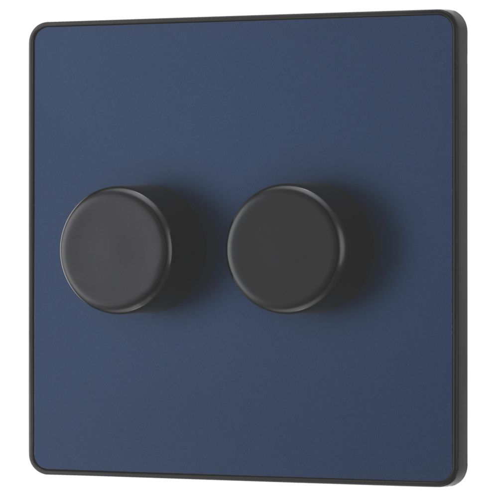 Image of British General Evolve 2-Gang 2-Way LED Trailing Edge Double Push Dimmer with Rotary Control Blue with Black Inserts 