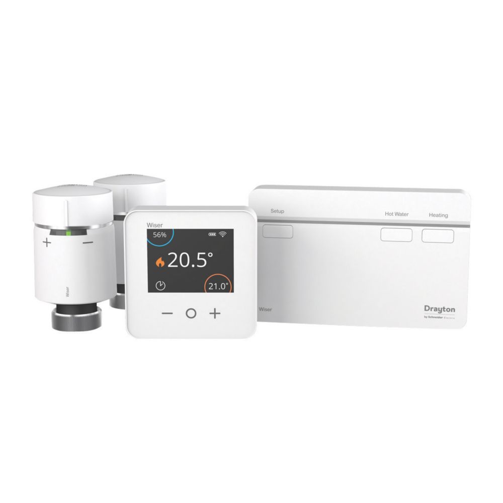 Image of Drayton Wiser Wireless Heating & Hot Water 2-Channel Smart Radiator Thermostat Control Kit White 