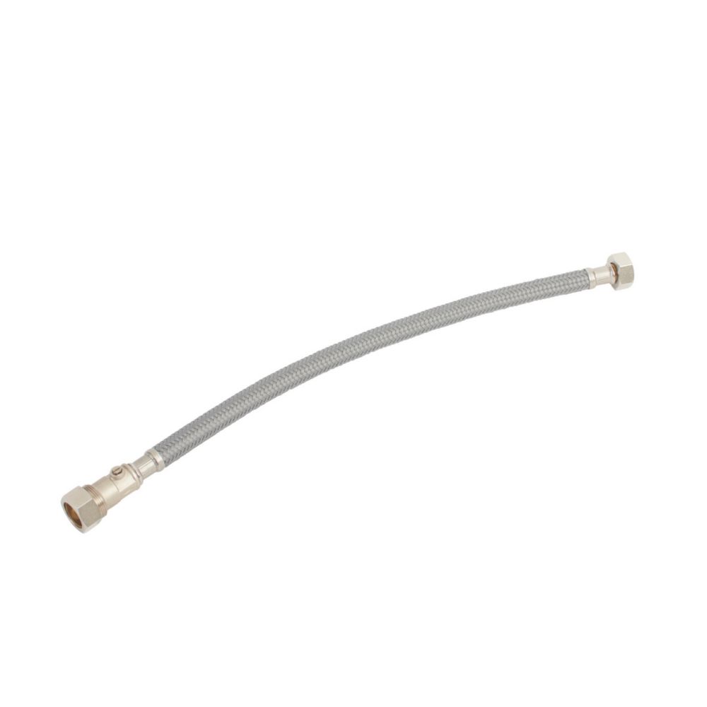 Image of Flomasta Straight Flexible Compression Hose with Isolating Valve 22mm x 3/4" x 500mm 