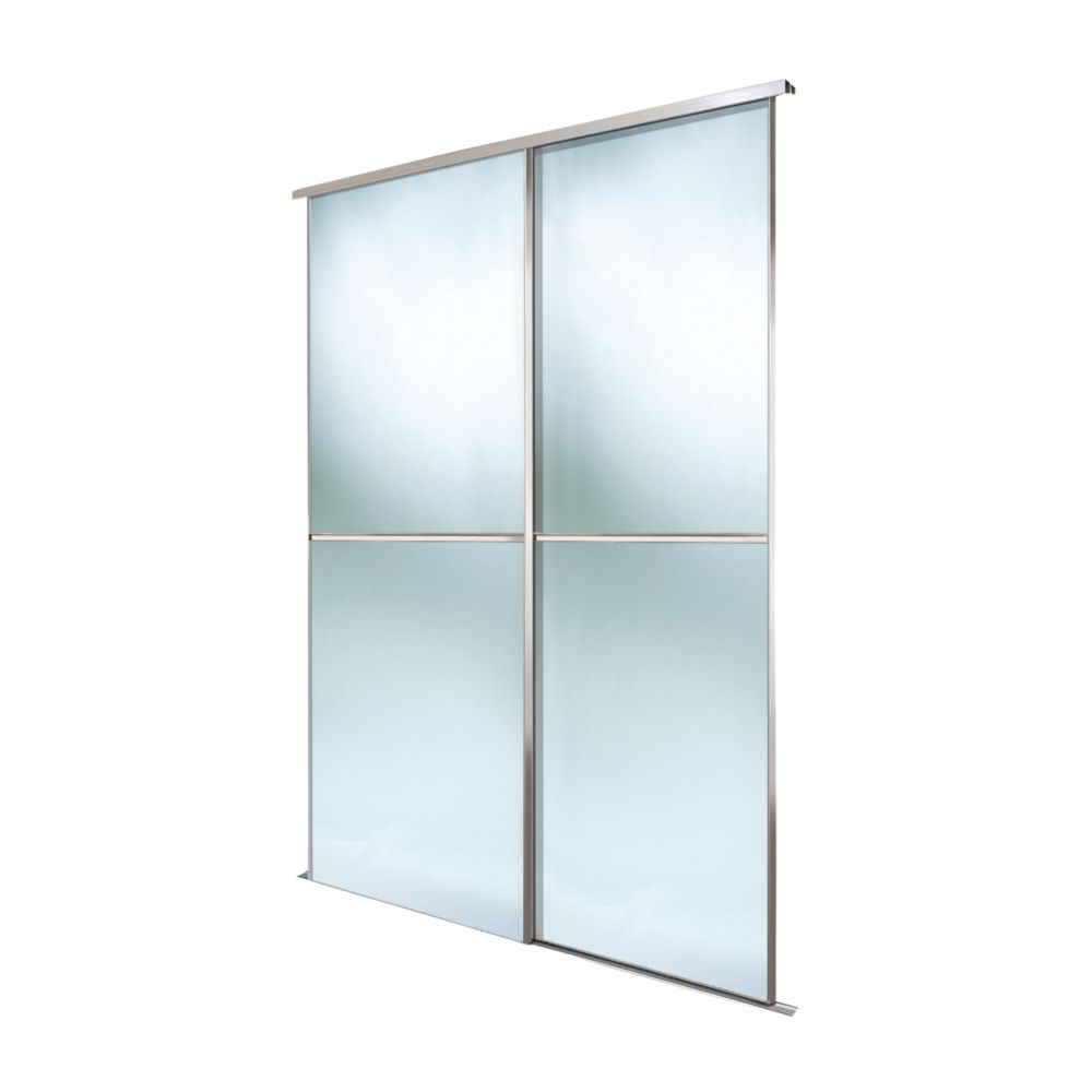 Image of Spacepro Minimalist 2-Door Sliding Wardrobe Door Kit Silver Frame Mirror Panel 1816mm x 2260mm 