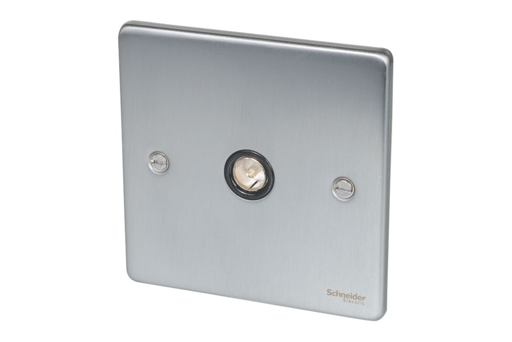 Image of Schneider Electric Ultimate Low Profile 1-Gang Coaxial TV / FM Socket Brushed Chrome with Black Inserts 