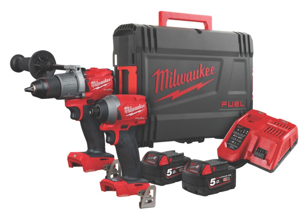 Image of Milwaukee M18 ONEPP2A2-502X FUEL 18V 2 x 5.0Ah Li-Ion RedLithium Brushless Cordless One-Key Percussion Drill & Impact Driver Twin Pack 
