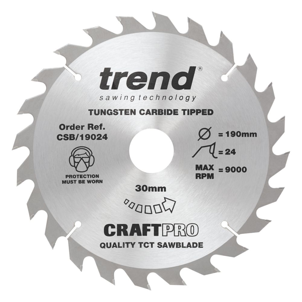 Image of Trend CraftPro CSB/19024 Wood Circular Saw Blade 190mm x 30mm 24T 