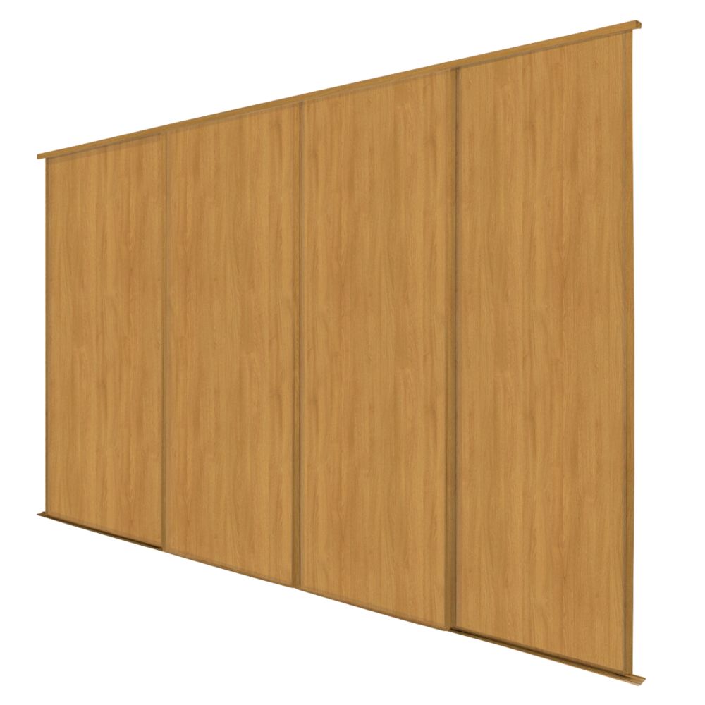 Image of Spacepro Classic 4-Door Sliding Wardrobe Door Kit Oak Frame Oak Panel 2370mm x 2260mm 