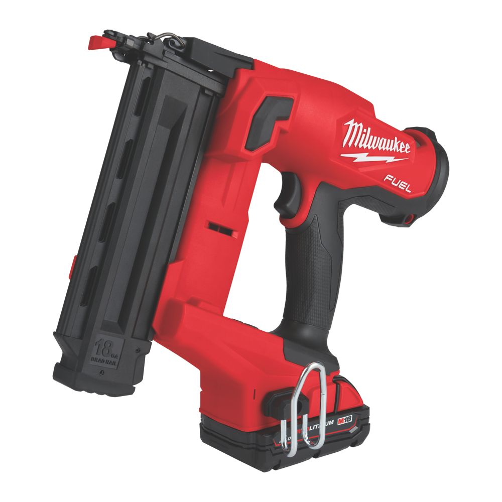 Image of Milwaukee M18FN18GS-202X 1.2mm 18V 2 x 2.0Ah Li-Ion RedLithium Brushless First Fix Cordless Nail Gun 
