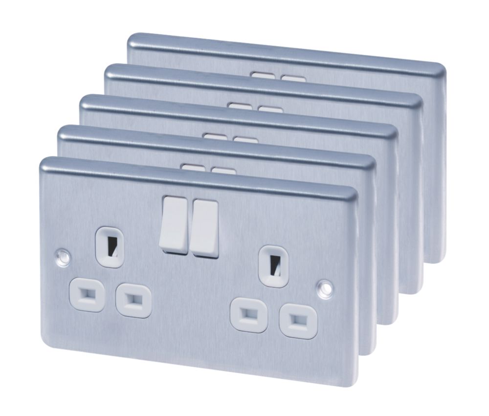 Image of LAP 13A 2-Gang SP Switched Plug Socket Polished Chrome with White Inserts 5 Pack 