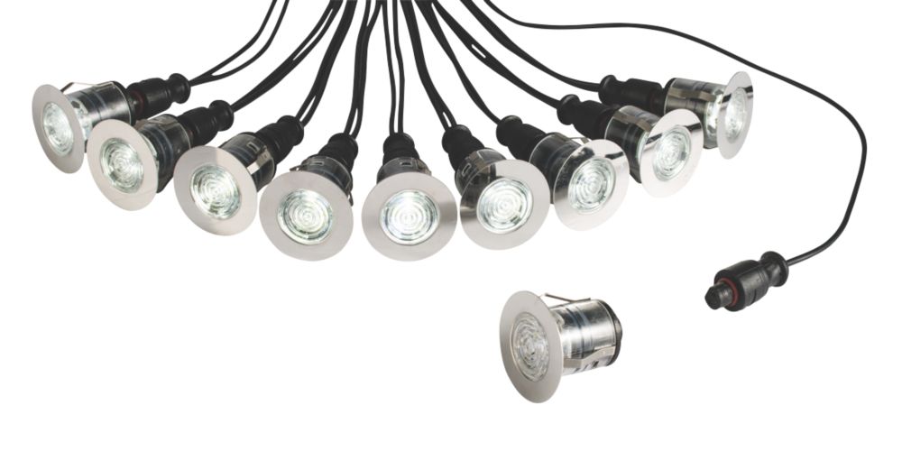 Image of Saxby Ikon Pro 25mm Outdoor LED Deck Light Kit Polished Stainless Steel 7.5W 10 x 12lm 10 Pack 