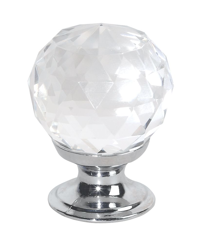 Image of Modern Cabinet Knobs Faceted Glass / Polished Chrome 30mm 2 Pack 