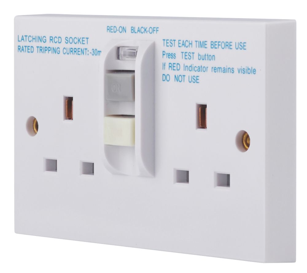 Image of Schneider Electric Exclusive Square Edge 30mA 2-Gang Unswitched Passive RCD Socket White 