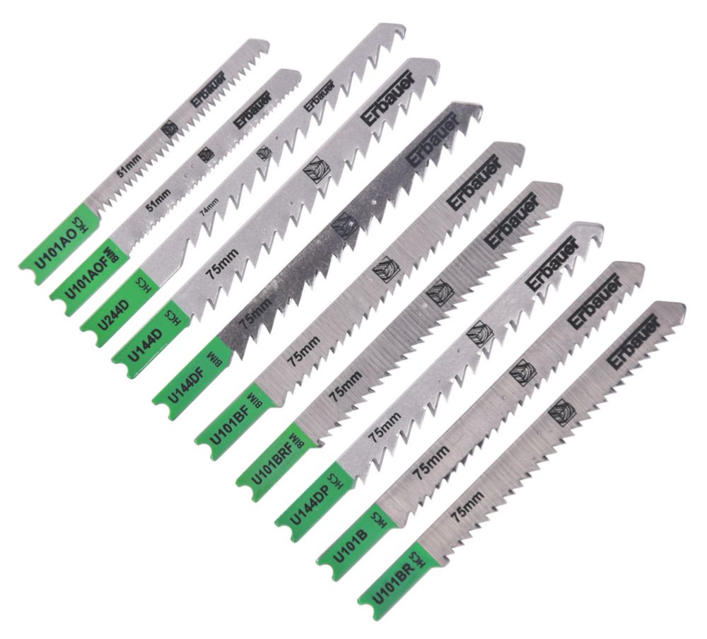 Image of Erbauer Wood Jigsaw Blade Set 10 Piece Set 
