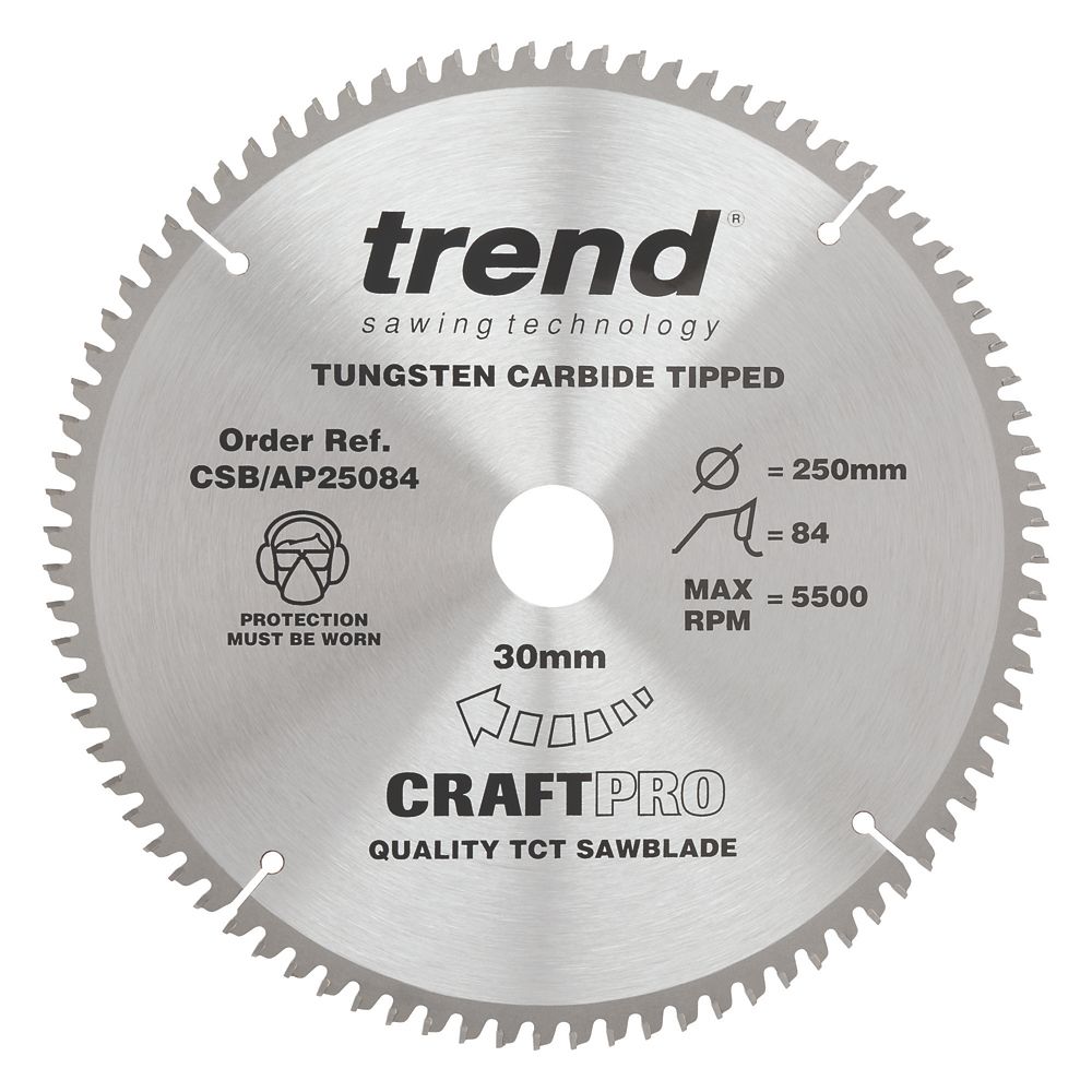 Image of Trend CraftPro Aluminium/Plastic Circular Saw Blade 250mm x 30mm 84T 