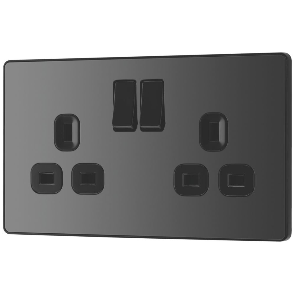 Image of British General Evolve 13A 2-Gang SP Switched Socket Black with Black Inserts 