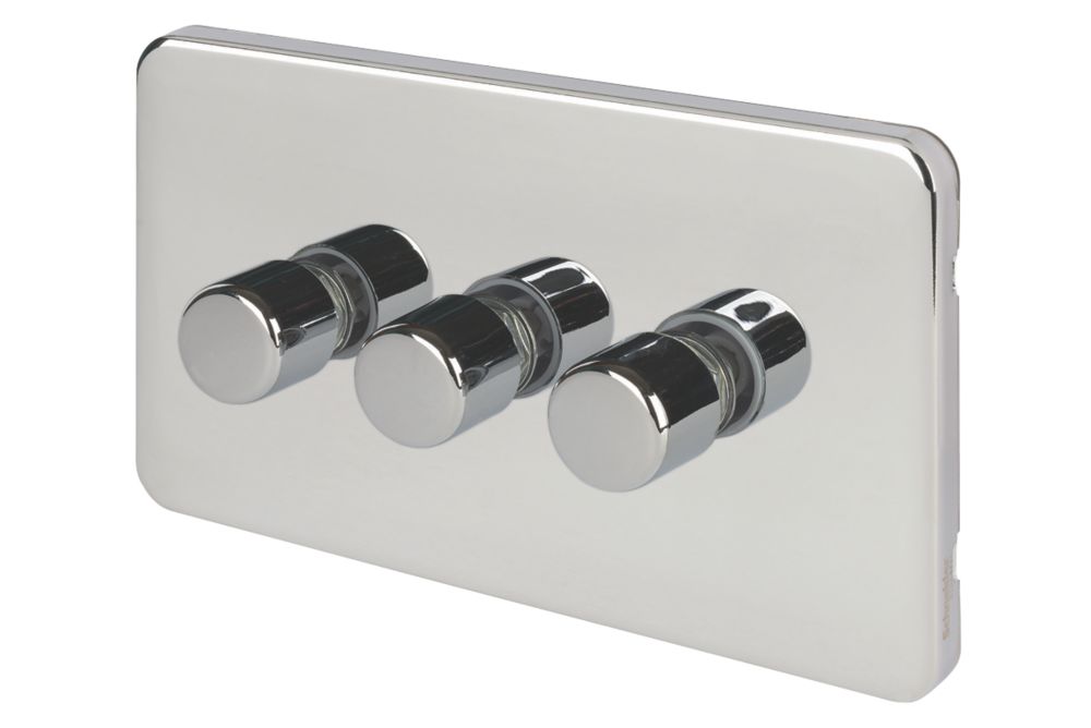 Image of Schneider Electric Lisse Deco 3-Gang 2-Way Dimmer Switch Polished Chrome 