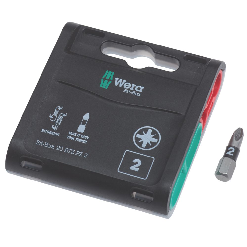 Image of Wera BiTorsion 855/1 1/4" 25mm Hex Shank PZ2 Extra-Tough Bits 20 Pack 
