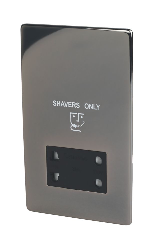 Image of Crabtree Platinum 2-Gang Dual Voltage Shaver Socket 115 / 230V Black Nickel with Black Inserts 