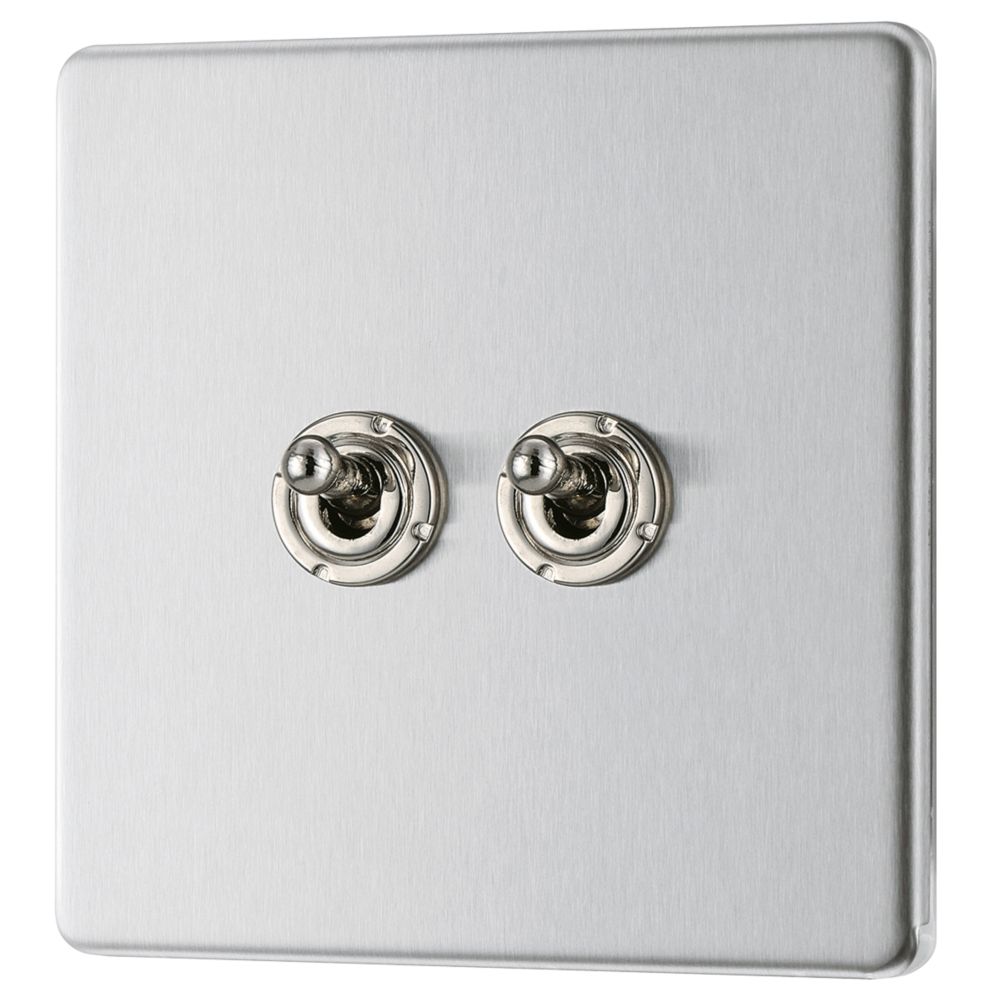 Image of LAP 20A 16AX 2-Gang 2-Way Toggle Switch Brushed Stainless Steel 