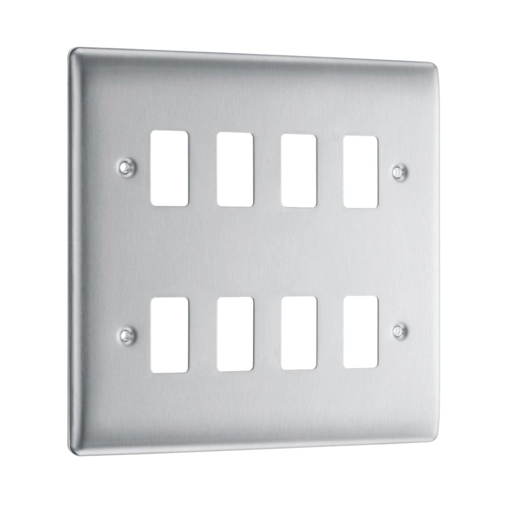 Image of British General Nexus Grid 8-Module Grid Faceplate Brushed Steel 
