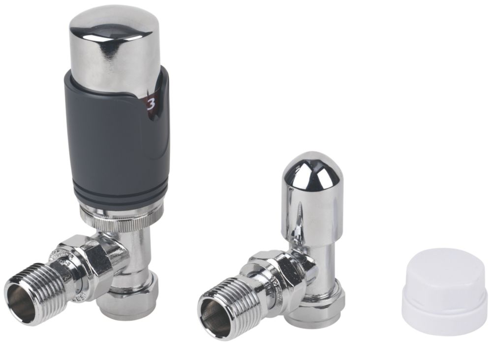 Image of Flomasta Anthracite Angled Thermostatic TRV 15mm x 1/2" 