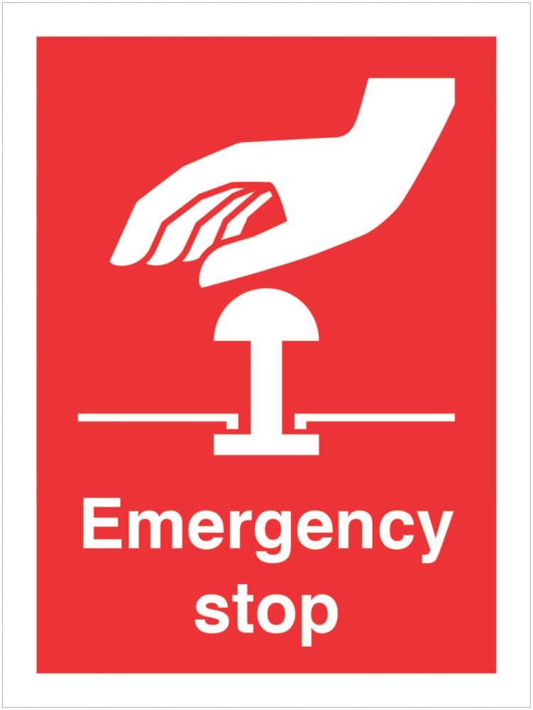 Image of "Emergency Stop" Sign 100mm x 75mm 
