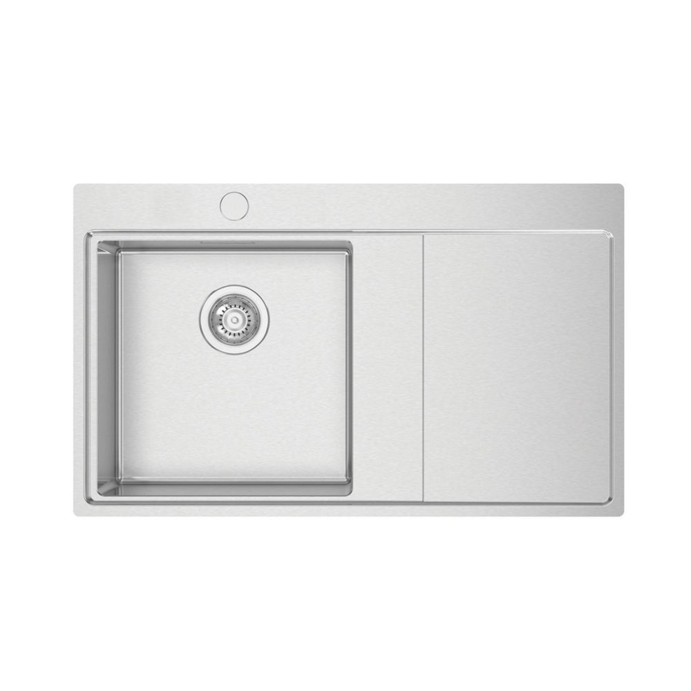 Image of Clearwater Xeron 1 Bowl Stainless Steel Kitchen Sink with RH Single Drainer Brushed Steel 860mm x 520mm 