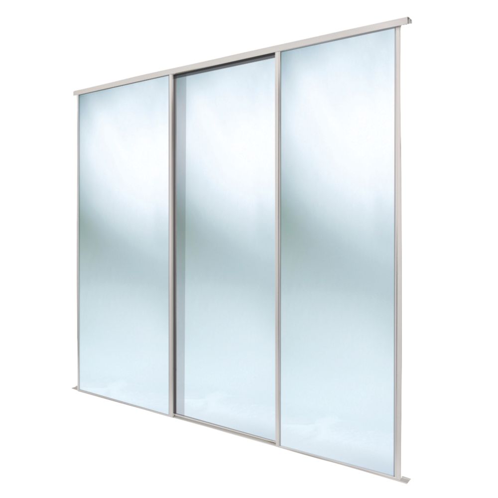 Image of Spacepro Classic 3-Door Sliding Wardrobe Door Kit Cashmere Frame Mirror Panel 2672mm x 2260mm 