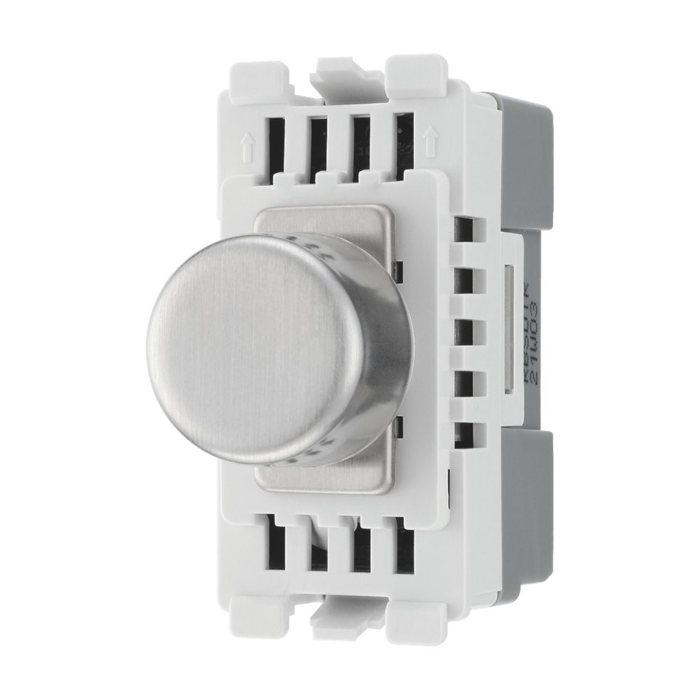 Image of British General Nexus Grid 2-Way LED Grid Dimmer Switch Brushed Steel with Colour-Matched Inserts 