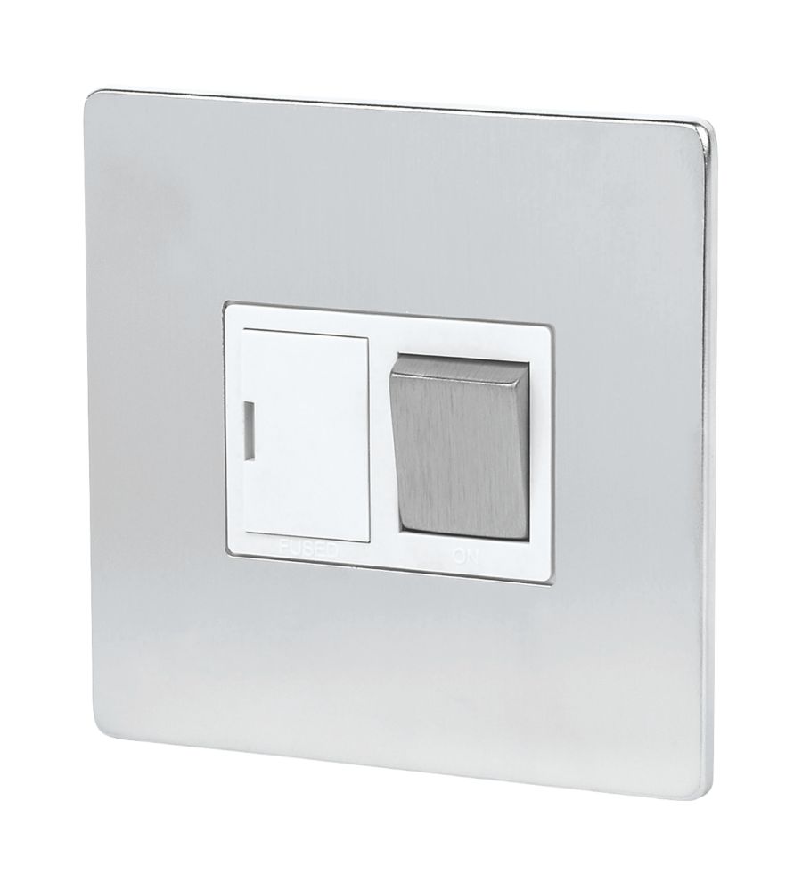 Image of LAP 13A Switched Fused Spur Brushed Chrome with White Inserts 