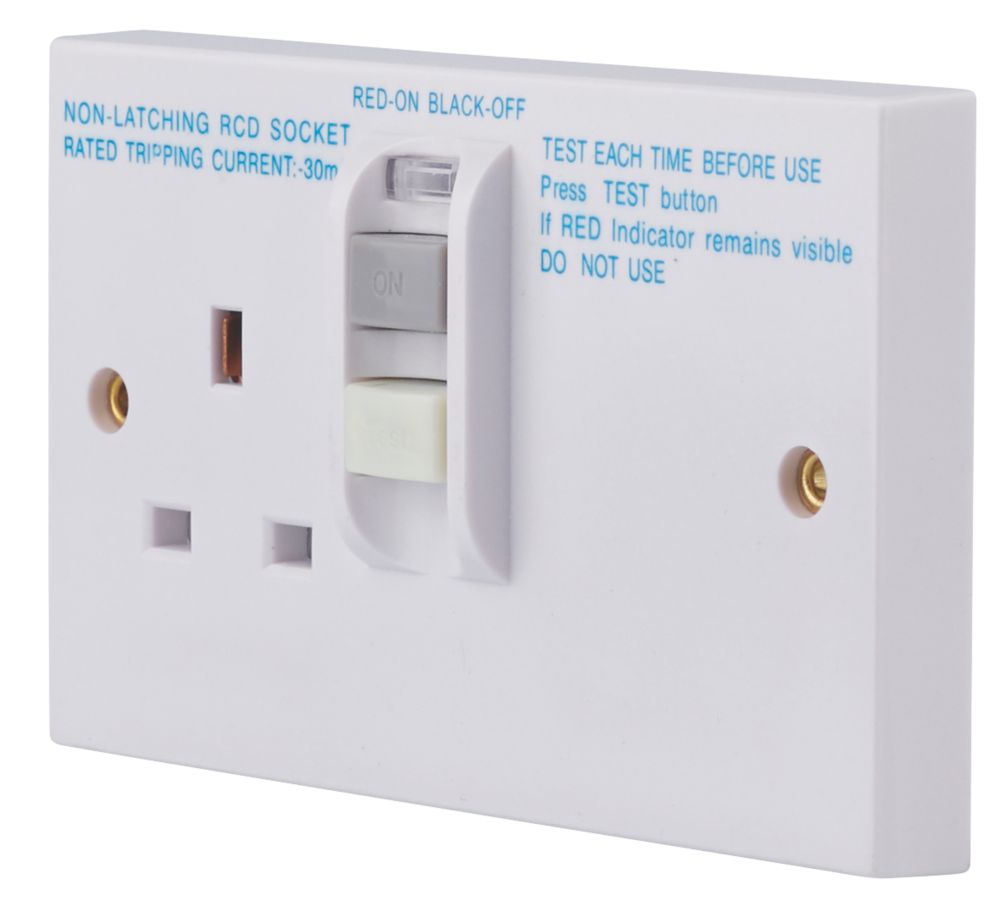 Image of Schneider Electric Exclusive Square Edge 30mA 1-Gang Unswitched Active RCD Socket White 