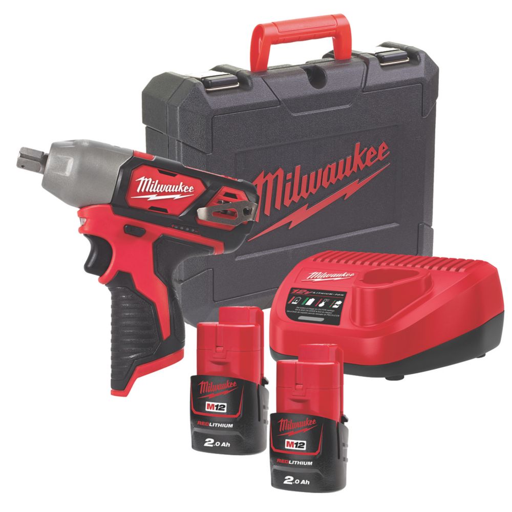 Image of Milwaukee M12 BIW12-202C 12V 2 x 2.0Ah Li-Ion RedLithium Cordless Sub Compact Impact Wrench 