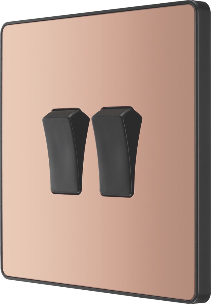 Image of British General Evolve 20 A 16AX 2-Gang 2-Way Light Switch Copper with Black Inserts 