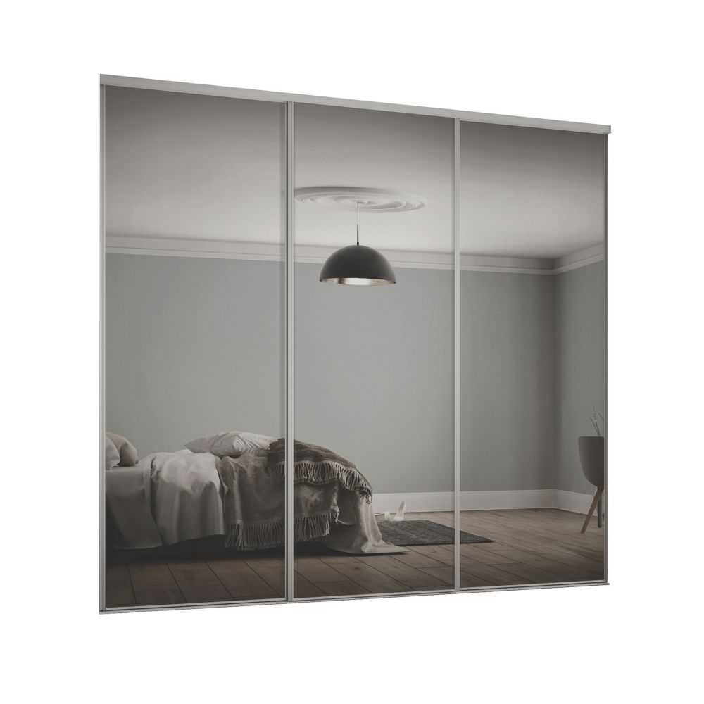 Image of Spacepro Classic 3-Door Framed Sliding Mirror Wardrobe Doors Silver Frame Mirror Panel 2672mm x 2260mm 